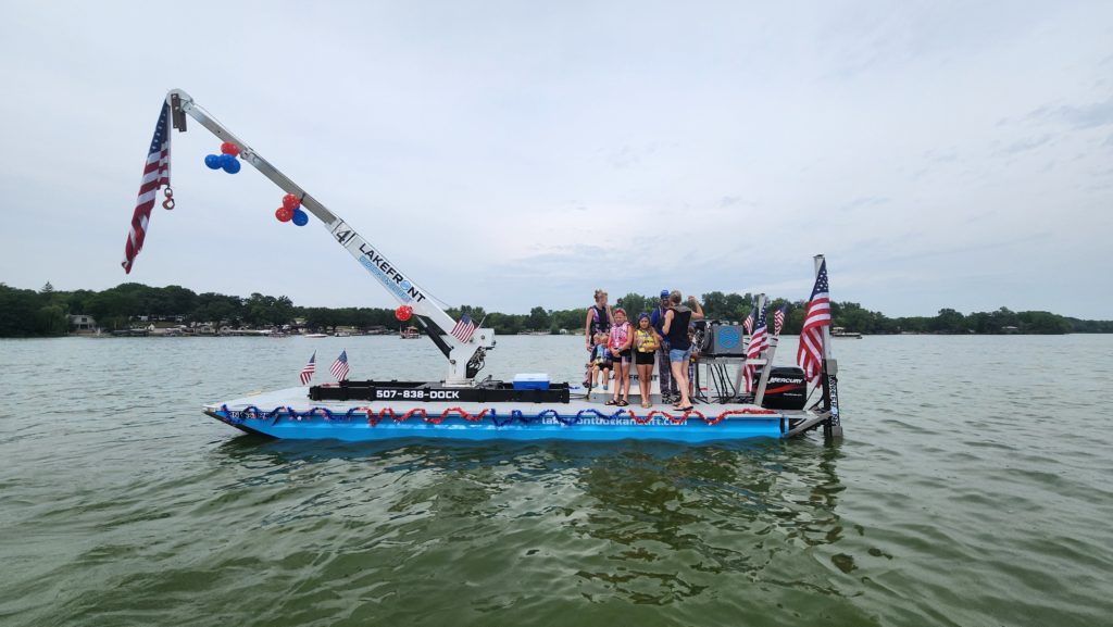 Lakefront Dock & Lift with the Party Barge